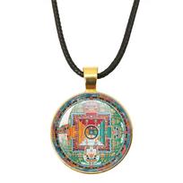 Indian Lucky Flower Jewelry Religious Mandalas Vintage Zen Charms Rope Chain Glass Pendant Necklaces OM Yoga Gift Jewelry black