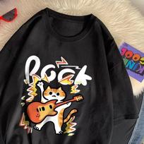 Rock Hip Hop Cat Women T-Shirts Cartoons Printing Tops Loose O-Neck Comfortable Tee Shirts Summer Casual Woman Clothes XS