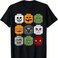 Halloween Block Head Pumpkin Ghost Zombie Friend TShirt 100 Cotton ONeck Short Sleeve Summer Casual Unisexs Tshirt Streetwear S black