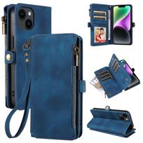Zipper Leather Wallet Phone Case For iPhone 16 Pro Max 15 14 Plus 13 Mini 12 11 XS XR Flip Cover Card Slot Holder Bag RFID Case For iPhone 12 Mini mėlyna