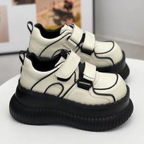 2026 Autumn Solid Color Big Head Casual Platform Shoes Increased 7cm High Heels Retro Thick Soled Women's Shoes Women Sneakers 35 gray
