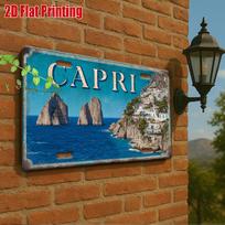 Kapri Italija Faraglioni uolos Pakrantės miestovaizdis Licencijos plokštelės stiliaus aliuminio metalinis ženklas Retro itališkas kelionės suvenyras Sienos dekoracija De 15x30cm(5.9x7.8inch)