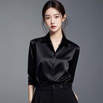 Women's Point Collar Long Sleeve Blouse Loose Fit Luxury Acetate Satin Solid Shirt Polyester Office Career Commute Formal Top S juoda