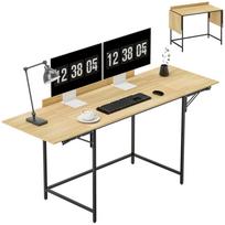 Sulankstomas kompiuterio stalas su 2 ištraukiamomis plokštėmis, daug vietos monitoriams, metalinės kojos, tvirta konstrukcija, ąžuolas+juodas 170 x 58 x 78 cm