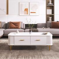 Coffee Table with Drawers, Curved Corners, Living Room Table with Wavy Sides, Golden Handles and Legs, Side Table 105 x 51 x 38 cm balta