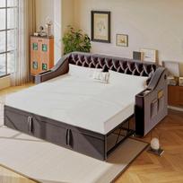 Upholstered sofa bed, 90/180*190 cm, wider thicker armrests, USB charging port, storage in armrests, storage pockets, slatted frame, velvet, dark grey 215 x 98.5 x 78.5 cm pilka