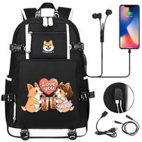 Kawaii Lucky Corgi Print Backpack for Boys Girls Back To School Bag Large Capacity College Student Daypack with USB Port 47CMX30CMX15CM black
