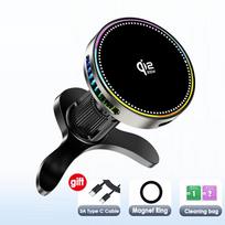 KEBIDU Qi2 25W Magnetic Wireless Car Phone Charger Air Cooling Magnetic RGB Light Phone Holder For iPhone 17 Qi Wireless Charging Protocol Phones No with 45W Charger gray