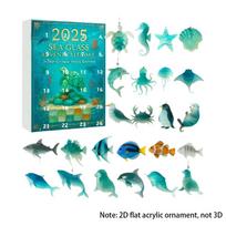 Marine Life Advent Calendar Acrylic Ornaments Ocean Creature Pendants 24 Days Countdown Educational Gift Christmas Surprise 1set mėlyna