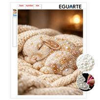 DIY Framed Pearl Painting Kit Sleeping Bunny Sparkling Bead Art Canvas Ready to Display Desk Decor Gift Idea for Home Decoration Craft Project 20x30 With frame