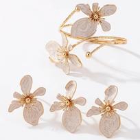 Elegant Arm Cuff Earing Ring Vintage Floral Bracelet Armband Hand Jewelry Floral Open Cuff  Gift žalia