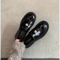Shoes small gold coin buckle thick heel thick sole lazy women's single shoes small leather shoes 34 juoda