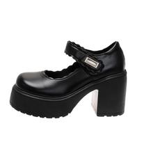 Small leather shoes women's spring and autumn new platform muffin cm Mary Jane thick heel high heels single shoes 35 matinė juoda spalva
