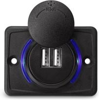 Dvigubas USB 3.0 automobilio įkroviklio lizdas su mėlynu indikatoriumi ir dangteliu 12/24V maitinimo lizdas automobiliui, laivui, transporto priemonei, autobusui, kemperiui, keturračiui, telefono įkroviklio adapterio skydelis