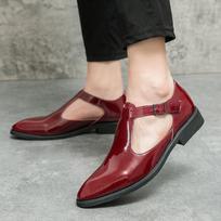 Men's shoes large size new half-drag glossy leather shoes fashionable breathable casual leather shoes trendy back strap overshoes 38