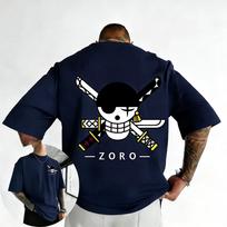 One Piece cartoon Roronoa Solon printed cotton Tshirt 2026 summer new unisex loose casual 4XL black
