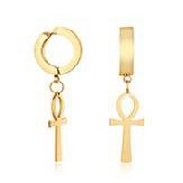 Gold Color Ankh Cross Earrings Men Stainless Steel Egyptian Cross Jewelry Women Egypt Hieroglyphs Crux Jewelry