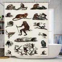 Luxury Bathroom Decor: Classic Monkey Art Print Shower Curtain Set For Home Decoration Black White Animal Design Printed Fabric W60H190(CM)-1 Pcs gray