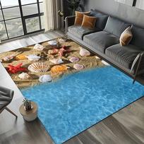 3D Realistic Seashell Starfish Pebble Beach Rug for Living Room Bedroom Coastal Decor Non Slip Carpet Ocean Theme Perfect Gift 40X60CM gray