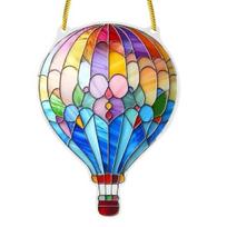 Stained Glass Style Hot Air Balloon Suncatcher 2D Acrylic Window Hanging Ornament for Home Garden Wall Window Decor C brown