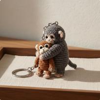 Crochet Monkey Keychain Soft Texture Knitted Animal Pouch Pendant Lightweight Keyring gray