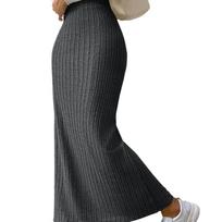 High-waisted Side Slim-cut Knit Skirt M abrikosas