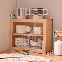 Retro Solid Wood Flip-Top Display Cabinet for Figures, Tableware, and Tea Sets brown