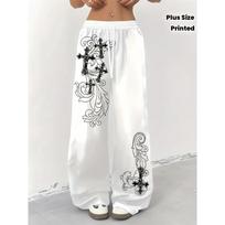 Summer White Gothic Cross Fashionable Pants Women's Elastic Waist Trousers Quick Drying Y2K Streetwear S white