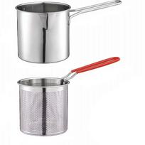 Stainless Steel Deep Fryer Pot Heat Resistant Handle Oil Fryer Pot  Home Kitchen Cooking Two-piece set white