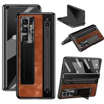 Fold 7 Luxury Dark Retro PU Leather Phone Case for Samsung Galaxy Z Fold 7 6 5 4 3 with Pen Slot Hinge Protection Kickstand Galaxy Z Fold5 kava