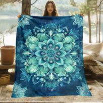 1pc Blue Mandala Throw Blanket - Turquoise & Teal Bohemian Floral pattern, Lightweight Flannel All-Season Soft Warmth for Couch Size: 130*170cm, Weight: 230 GSM blue