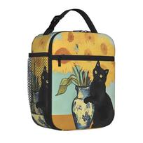 Van Gogh Sunflowers Cat Funny Tote Insulated Lunch Bag Oil Painting Portable Food Bag Leakproof Thermal Cooler Travel Large Size One Size yellow