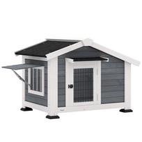 Outdoor Dog House Raised Garden Shelter Removable Floor Door Awning and Waterproof Roof 98x76x69.5cm Grey 98 x 76 x 69.5 cm
