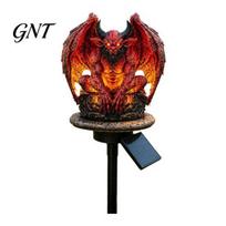 Weatherproof Courtyard Statue Dragon Solar Garden Light, Outdoor Gothic Gargoyle with Warm LED Lighting, Demon Yard Ornament Waterproof Resin A