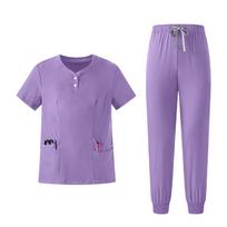 Women's Uniform Set Quick-Dry Color Short Sleeve Top and Pant with Pockets for Nurses and Caregivers S