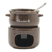 Practical Fondue Cup Cheese Chocolate Melting Bowl With Fork Ceramic kitchenwares For Smooth Even Heating black