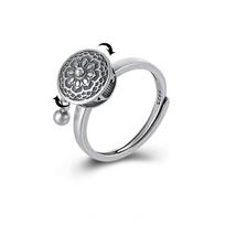 Fidget Spinner Rings for Women Crystal Sunflower Anti Stress Anxiety Ring Rotatable Engagement Jewelry resizable gray