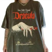 Dracula Horror Graphic Tee, Bram Stoker Vampire and kids tshirt XL gray