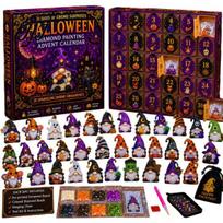 Halloween Ritual Countdown Box Gnome Advent Calendar, Christmas DIY Faux Diamond Art Creative Holiday Gift Idea Craft Kit, Handmade Hanging Ornaments B brown