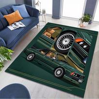 Dark‑Green Vintage Classic Car Comic Panel Print Area Rug Non‑Slip Rectangular Floor Mat Car Enthusiast Home Decor for Gaming Room Living Bedroom 40x60cm( 15x23in ) gray