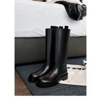 Cowhide version~ Round head high boots show thinness and height, show legs straight thick-soled knight boots women's autumn and winter 34 juoda