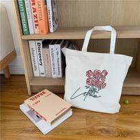 1 Embroidered rose vintage canvas bag Lazy style literary college student shoulder bag gray