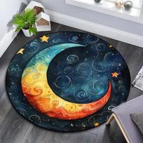 Crescent Moon Round Area Rug,Carpet Rug for Living Room Bedroom Sofa Playroom Decor,Non-slip Floor Mat 80cmx80cm blue