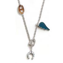 Hermes Bon Voyage Horn Necklace Men necklace Silver Blue H100057FPAW Box+Shopping Bag gray