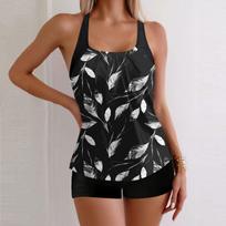 Cross-Border Slim-Fit Tankini Set: Flat-Leg Pants & Sleeveless Split Swimsuit 2024 with European and American Printed Style XL