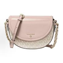 Michael Kors Mk Jet Set Charm Classic Monogram Color Block Leather Saddle Bag Medium Women Shoulder Bag Vanilla-White Nude-Pink 32T0GT9C6B-173 Basic Set (Bag+Dust Bag) beige