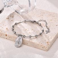 Rosary Bracelet Gold Plated Stainless Steel Religious Cross And Virgin Mary Prayer Bracelets Jewelrygifts  For Women Girls white