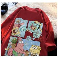 SpongeBob SquarePants Short-sleeved T-shirt Men's Summer White Top Student Round Neck T-shirt Five-quarter Sleeve M
