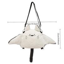 Creative Manta Ray Plush Backpacks Cute Fluffy Cartoon Animal Shoulder Crossbody Bag Casual Plushie Schoolbag Women Kawaii Gifts white