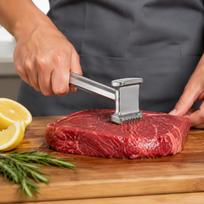 Stainless Steel Meat Tenderizer Double Sided Hammer for Steak with Flat and Textured Surfaces for Even Meat Softening and Preparation One Size sidabras